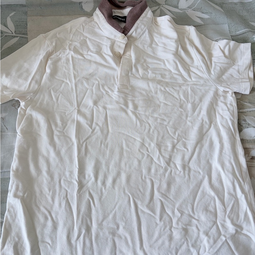 Express White Polo with Brown Collar